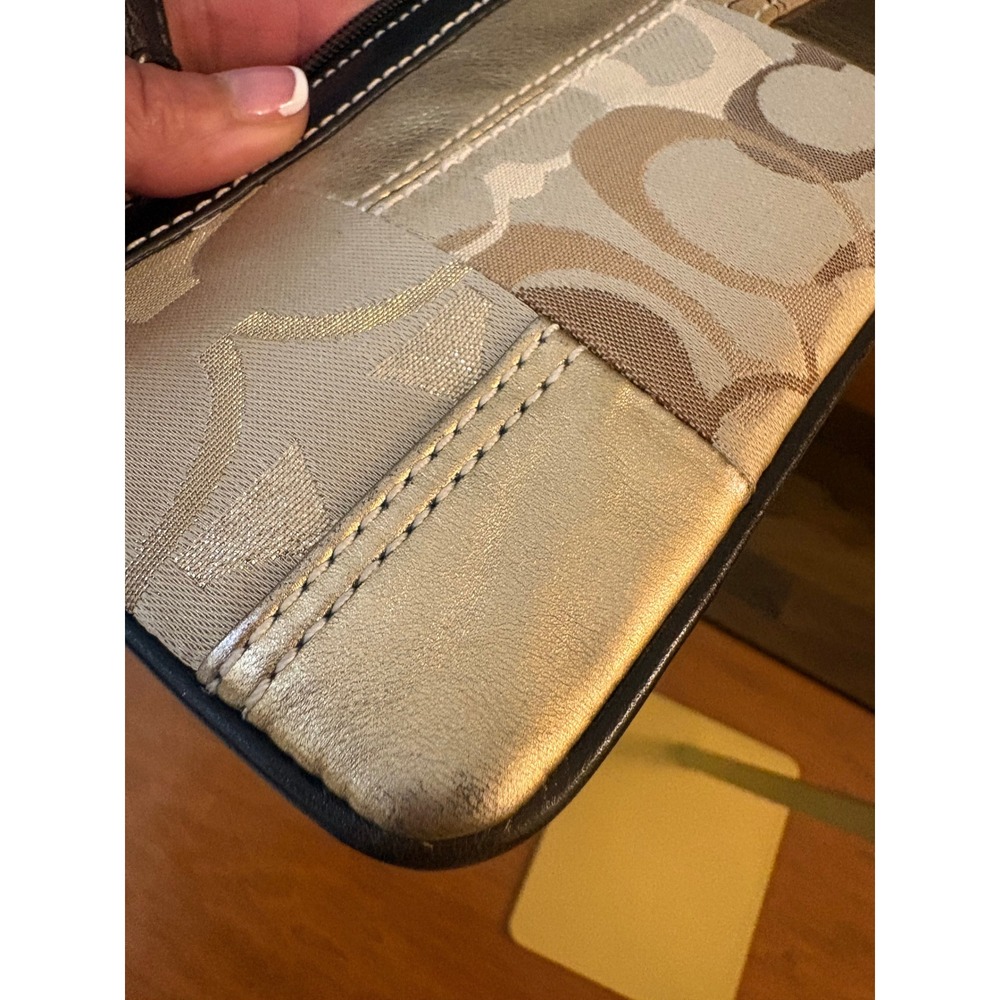 Coach Patchwork Signature Wristlet Gold Metallic Canvas Mini Bag Y2K - Picture 5 of 9